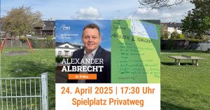 Alexander Albrecht im Dialog mit Anwohnern im Privatweg zum geplanten Jugendtreff